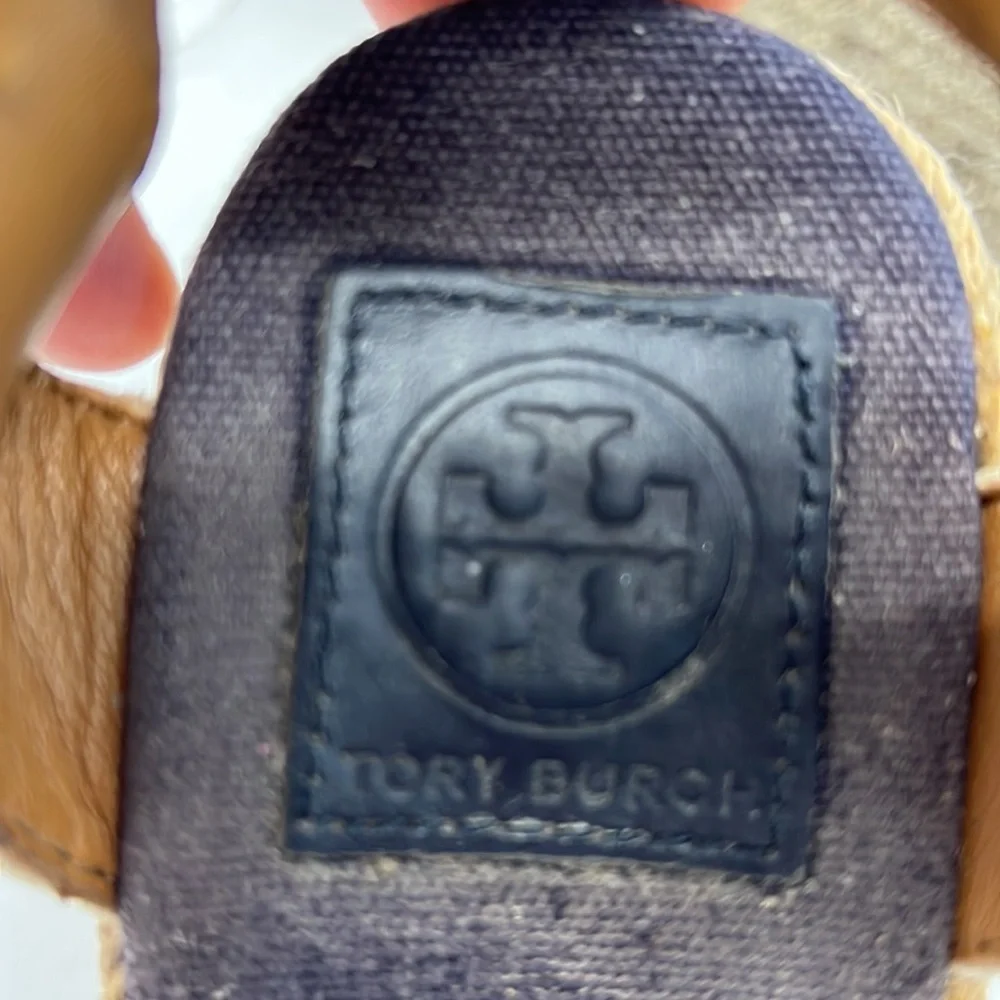 Tory Burch Navy Floral Lace Wedge Espadrilles size 10